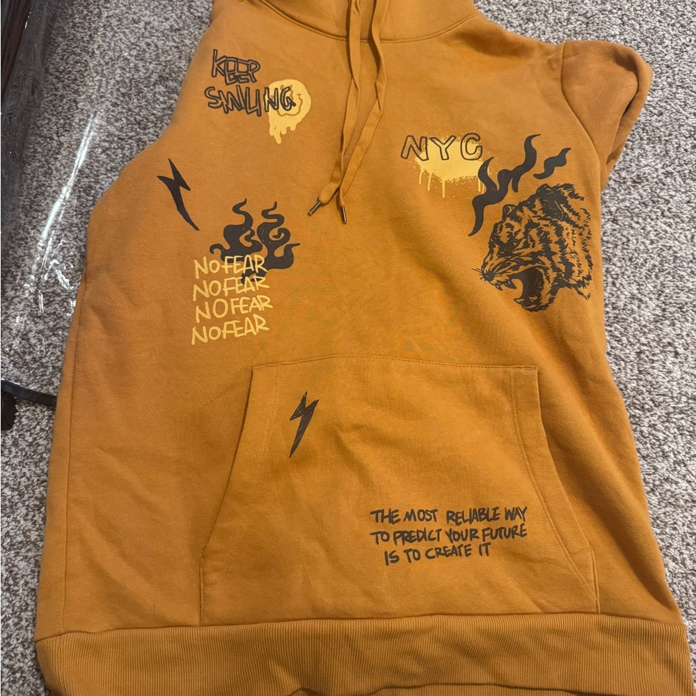 Graphic Hoodie with Tiger Print in Mustard